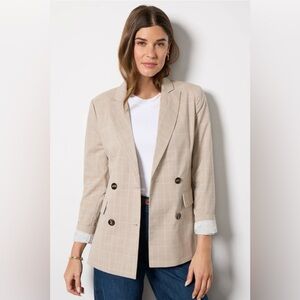 Evereve Fern Plaid Blazer XS NWT Double Breasted Beige Tan Tailored Jacket